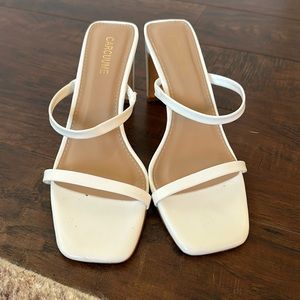 White double strap heels